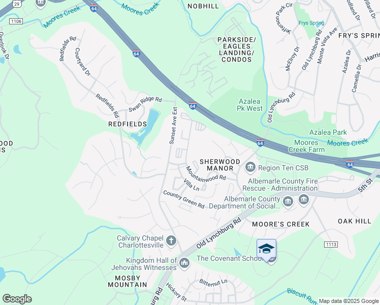 map of restaurants, bars, coffee shops, grocery stores, and more near 1635 Elmwood Court in Charlottesville