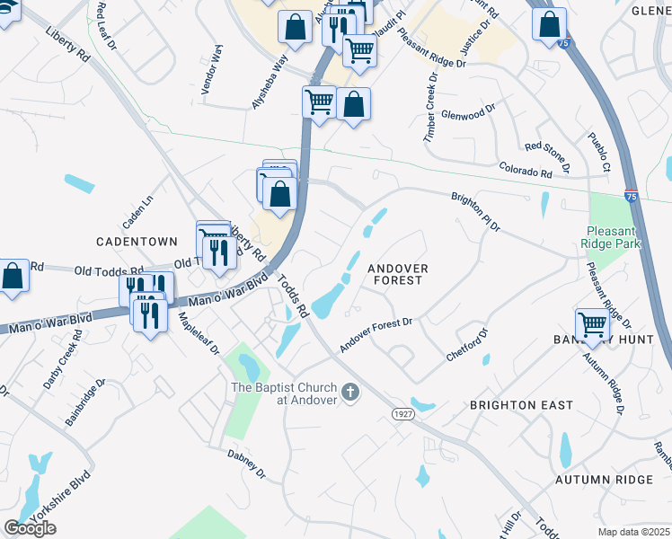 map of restaurants, bars, coffee shops, grocery stores, and more near 1216 Sheffield Place in Lexington