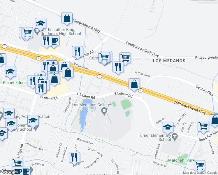 map of restaurants, bars, coffee shops, grocery stores, and more near 1247 Lakeview Circle in Pittsburg
