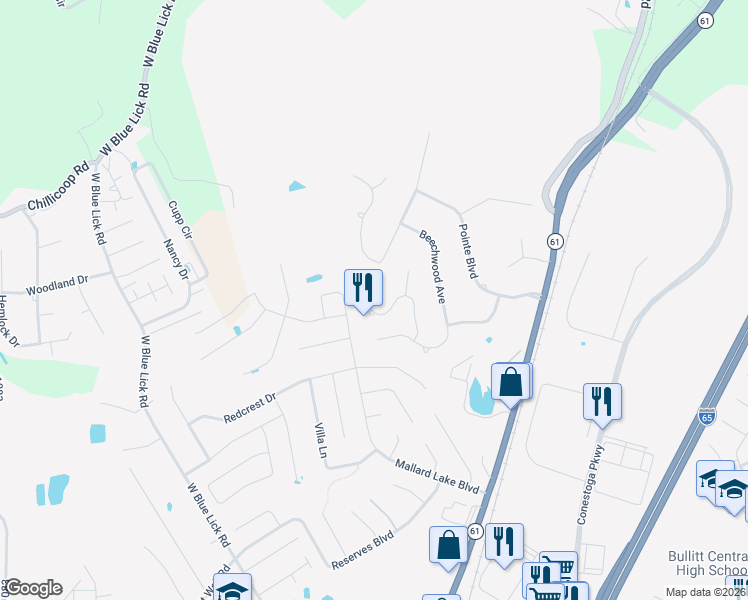map of restaurants, bars, coffee shops, grocery stores, and more near 321 Jade Drive in Shepherdsville