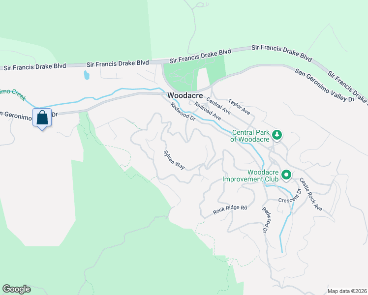 map of restaurants, bars, coffee shops, grocery stores, and more near 28 Sylvan Way in Woodacre