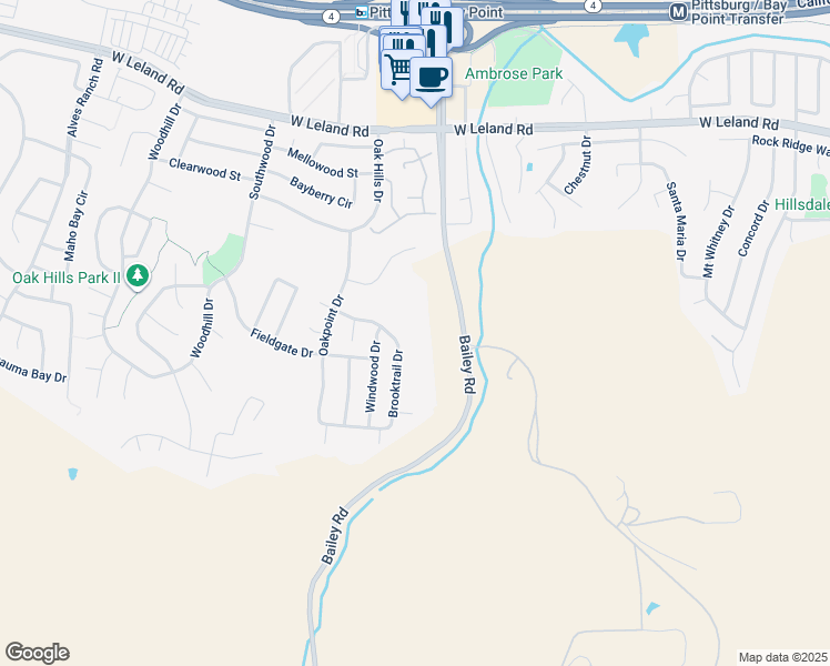 map of restaurants, bars, coffee shops, grocery stores, and more near 1185 Brooktrail Drive in Pittsburg