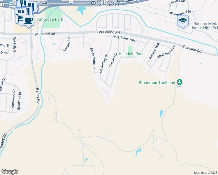 map of restaurants, bars, coffee shops, grocery stores, and more near 2274 Mount Whitney Drive in Pittsburg