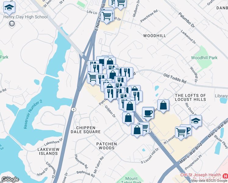 map of restaurants, bars, coffee shops, grocery stores, and more near Richmond Road in Lexington