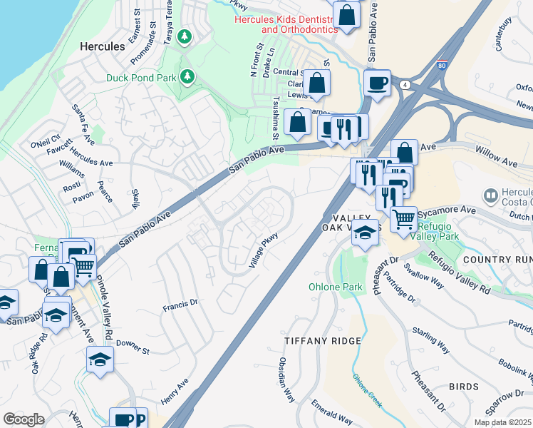 map of restaurants, bars, coffee shops, grocery stores, and more near 436 North Wildwood in Hercules