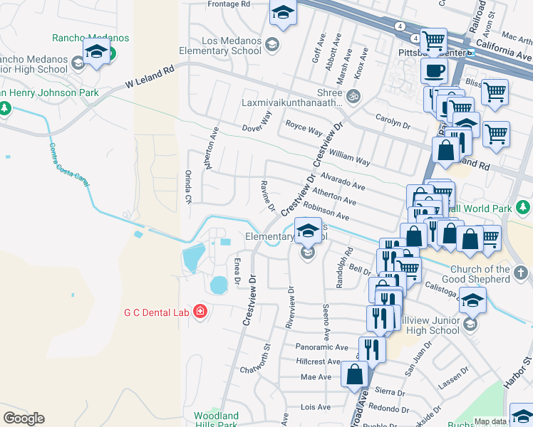 map of restaurants, bars, coffee shops, grocery stores, and more near in Pittsburg