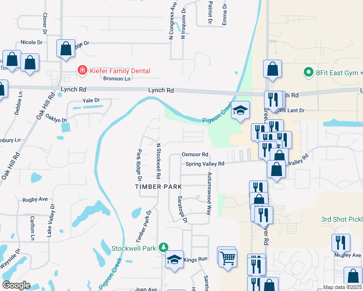 map of restaurants, bars, coffee shops, grocery stores, and more near 4105 Oxmoor Road in Evansville