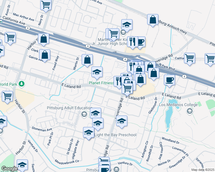 map of restaurants, bars, coffee shops, grocery stores, and more near 103 Dias Circle in Pittsburg