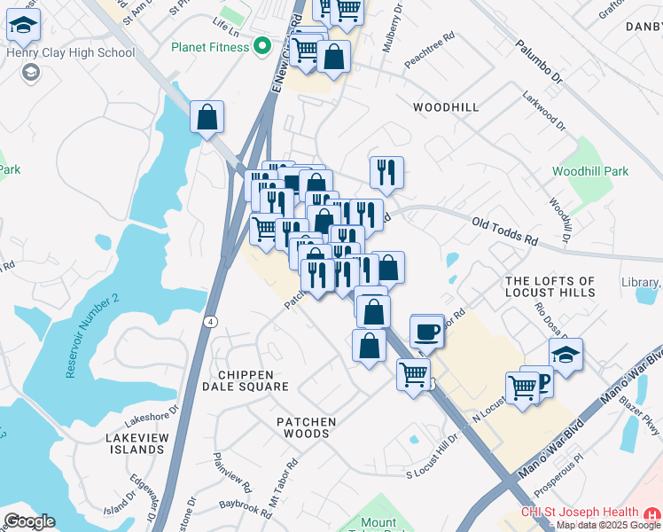 map of restaurants, bars, coffee shops, grocery stores, and more near Richmond Road in Lexington