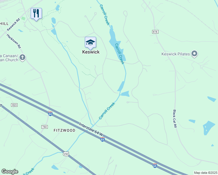 map of restaurants, bars, coffee shops, grocery stores, and more near 4124 Fairway Drive in Keswick