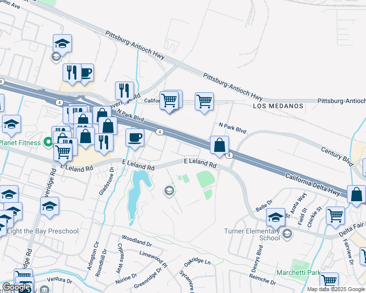 map of restaurants, bars, coffee shops, grocery stores, and more near 2183 Lakeview Circle in Pittsburg