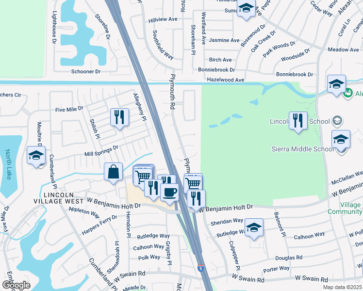map of restaurants, bars, coffee shops, grocery stores, and more near 2872 Marietta Court in Stockton