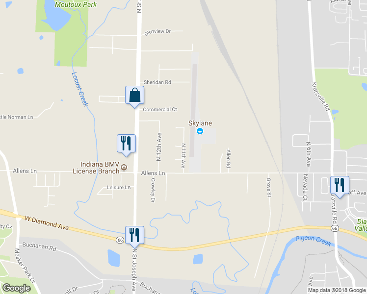 map of restaurants, bars, coffee shops, grocery stores, and more near 3498 North 11th Avenue in Evansville