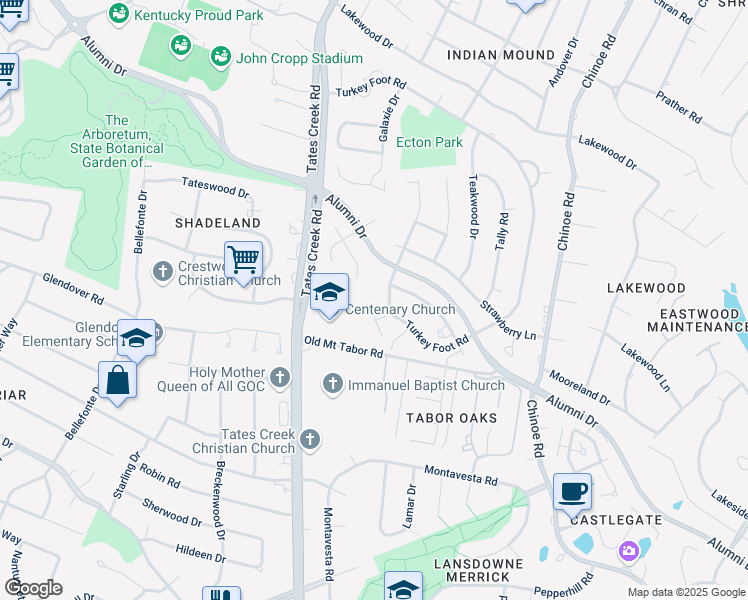 map of restaurants, bars, coffee shops, grocery stores, and more near 1167 Turkey Foot Road in Lexington