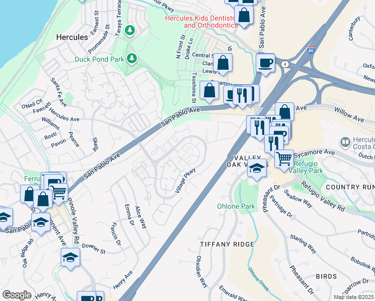 map of restaurants, bars, coffee shops, grocery stores, and more near 316 North Wildwood in Hercules
