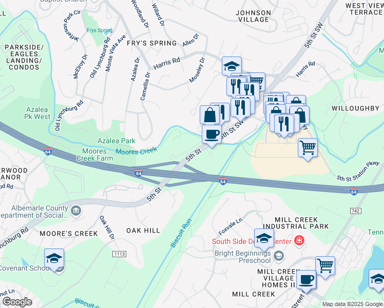 map of restaurants, bars, coffee shops, grocery stores, and more near in Albemarle County