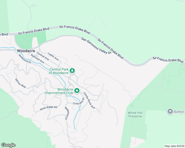 map of restaurants, bars, coffee shops, grocery stores, and more near 39 Fire Road in Woodacre