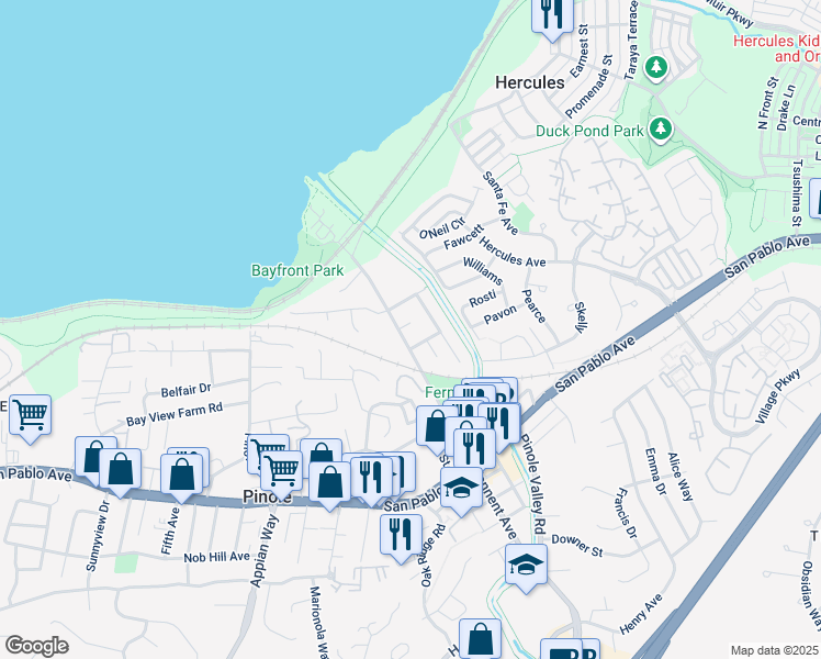 map of restaurants, bars, coffee shops, grocery stores, and more near 2306 Tennent Court in Pinole