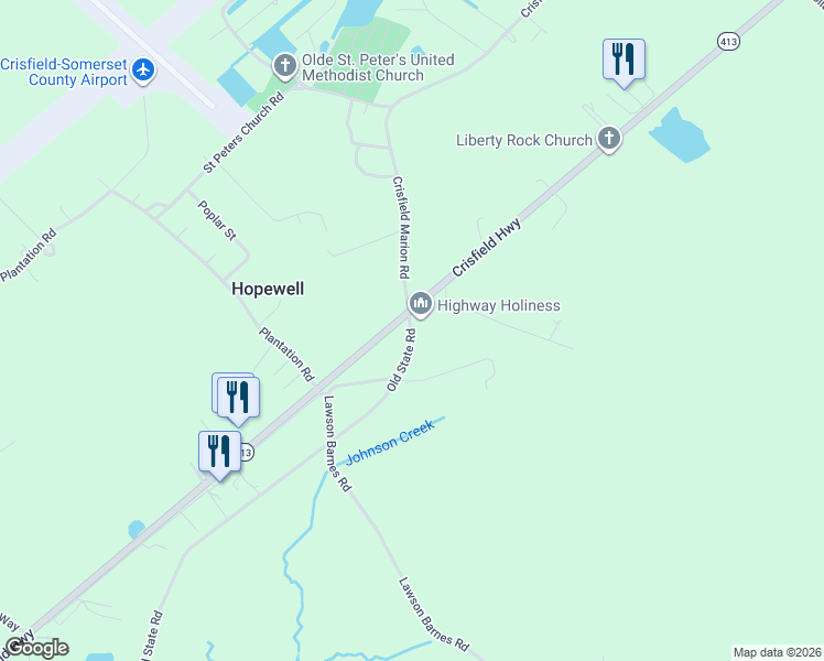 map of restaurants, bars, coffee shops, grocery stores, and more near 27125 Maryland 667 in Crisfield