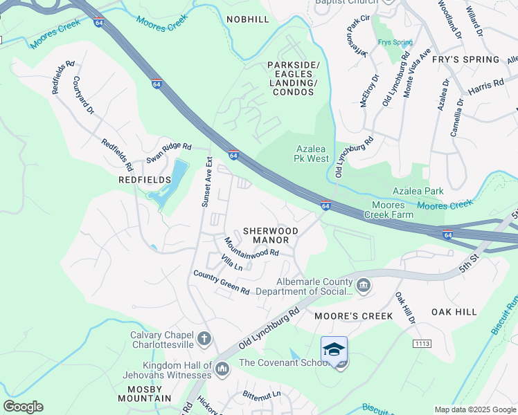 map of restaurants, bars, coffee shops, grocery stores, and more near 144 Scarborough Place in Charlottesville