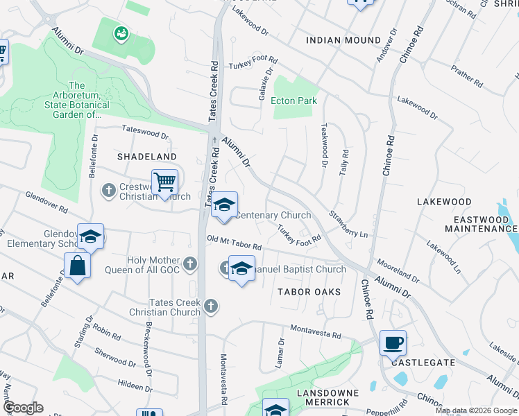 map of restaurants, bars, coffee shops, grocery stores, and more near 1167 Turkey Foot Road in Lexington