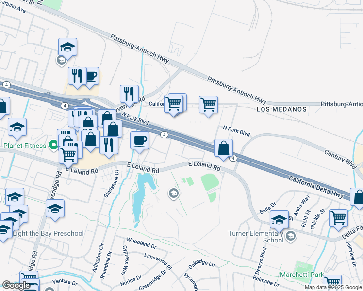 map of restaurants, bars, coffee shops, grocery stores, and more near 2183 Lakeview Circle in Pittsburg