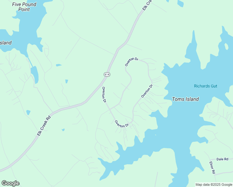 map of restaurants, bars, coffee shops, grocery stores, and more near 1430 Overton Drive in Mineral