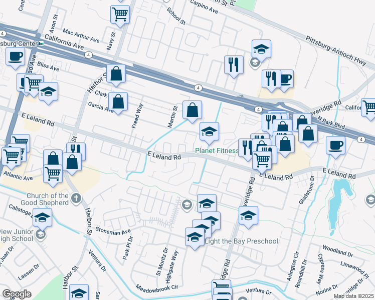 map of restaurants, bars, coffee shops, grocery stores, and more near 201 Whimbrel Circle in Pittsburg