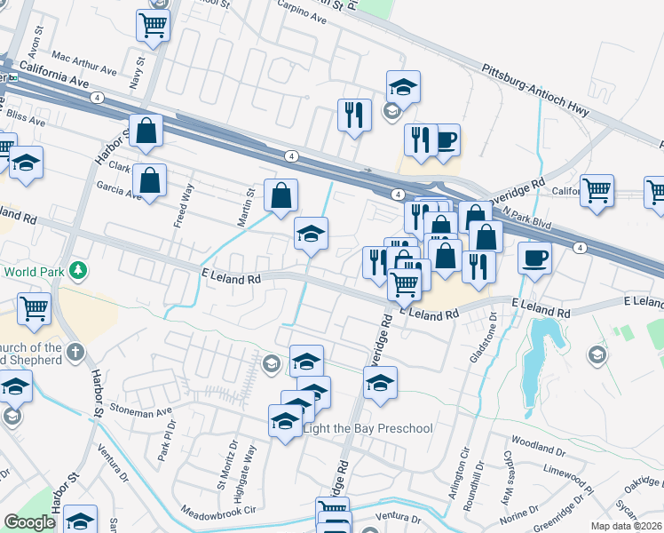 map of restaurants, bars, coffee shops, grocery stores, and more near 125 Piedmont Lane in Pittsburg