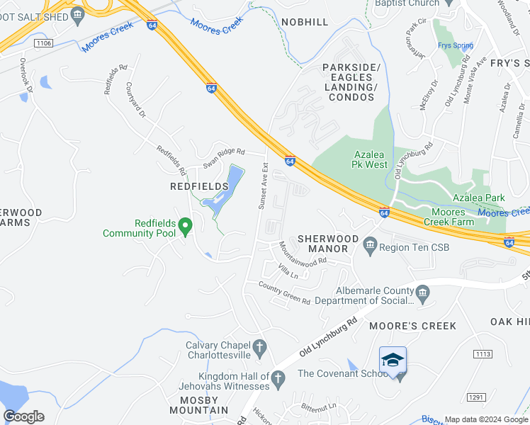 map of restaurants, bars, coffee shops, grocery stores, and more near 1830 Candlewood Court in Charlottesville