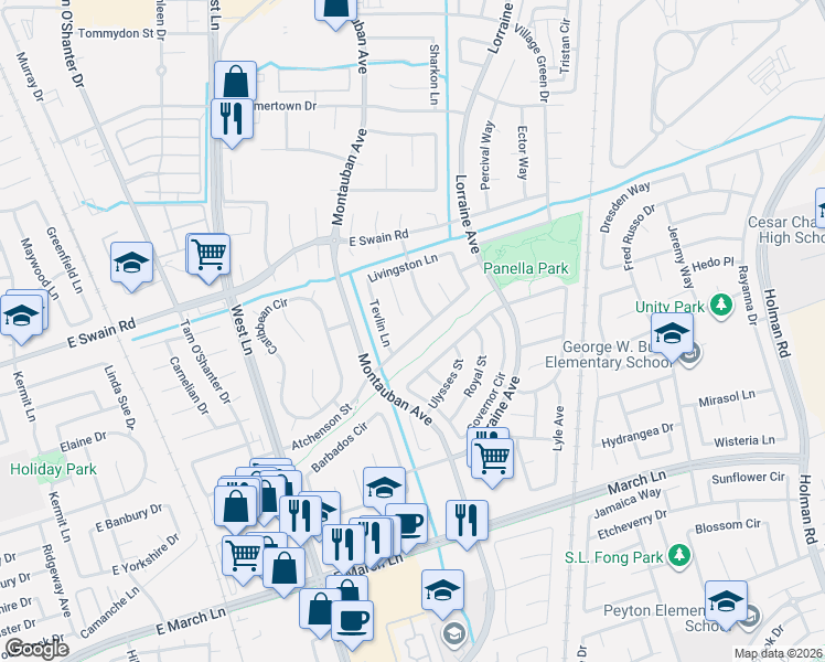 map of restaurants, bars, coffee shops, grocery stores, and more near 2051 Atchenson Street in Stockton