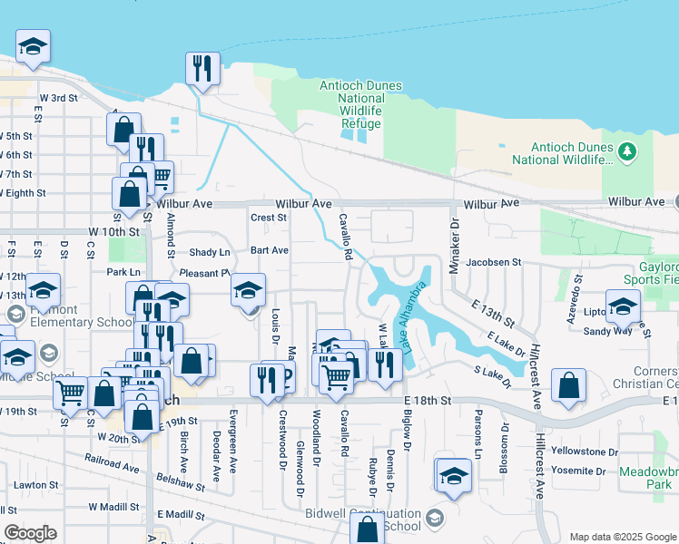 map of restaurants, bars, coffee shops, grocery stores, and more near 420 Grangnelli Avenue in Antioch