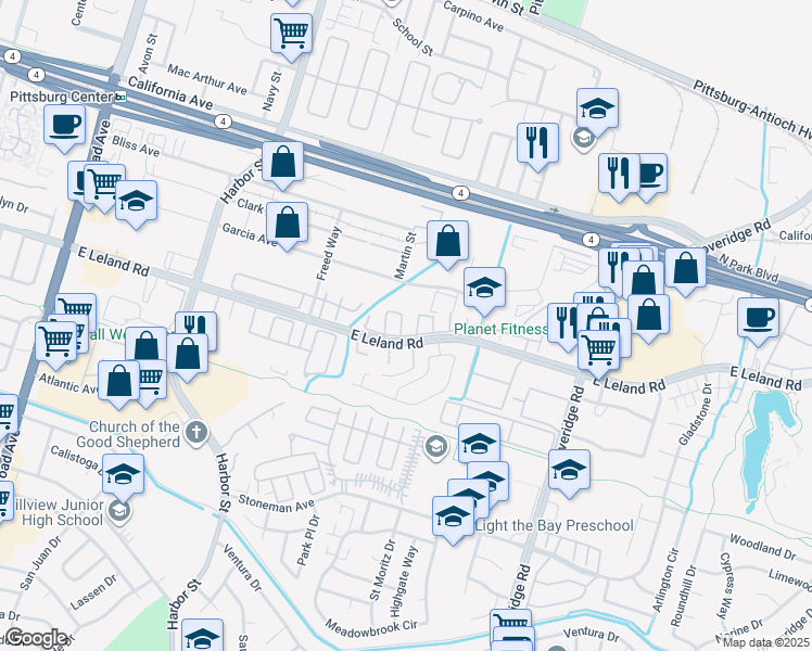 map of restaurants, bars, coffee shops, grocery stores, and more near 313 Turnstone Circle in Pittsburg