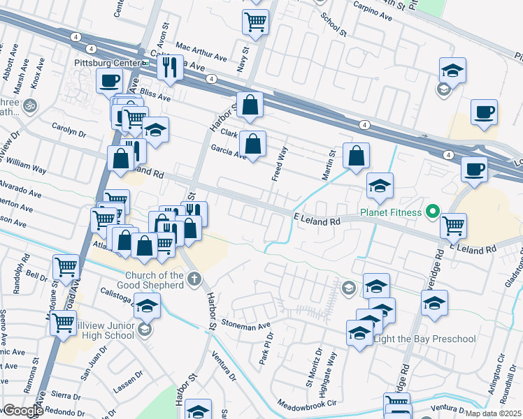 map of restaurants, bars, coffee shops, grocery stores, and more near 2201 Glenmount Drive in Pittsburg