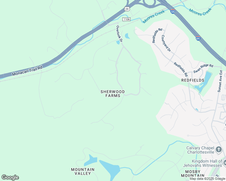 map of restaurants, bars, coffee shops, grocery stores, and more near 1521 Overlook Drive in Charlottesville