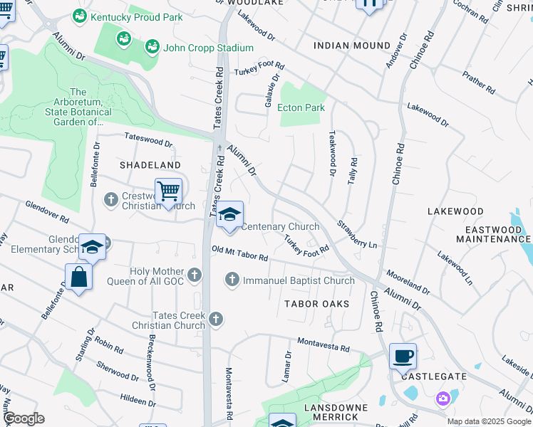 map of restaurants, bars, coffee shops, grocery stores, and more near 1167 Turkey Foot Road in Lexington