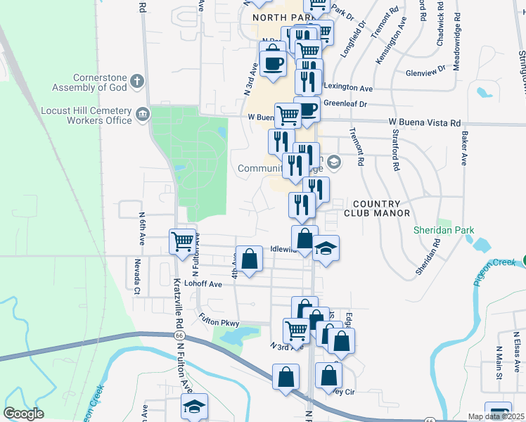 map of restaurants, bars, coffee shops, grocery stores, and more near 3546 Branchwood Drive in Evansville