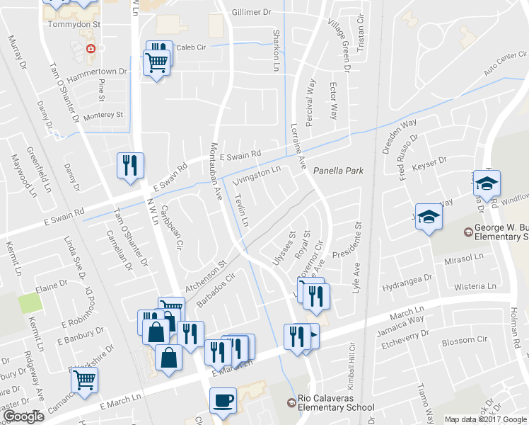 map of restaurants, bars, coffee shops, grocery stores, and more near 2051 Atchenson St in Stockton