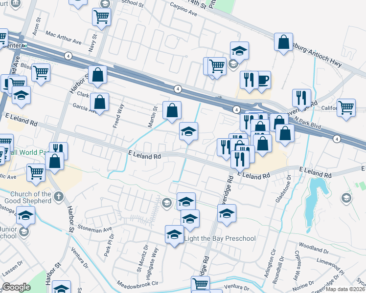 map of restaurants, bars, coffee shops, grocery stores, and more near 1 Addison Court in Pittsburg