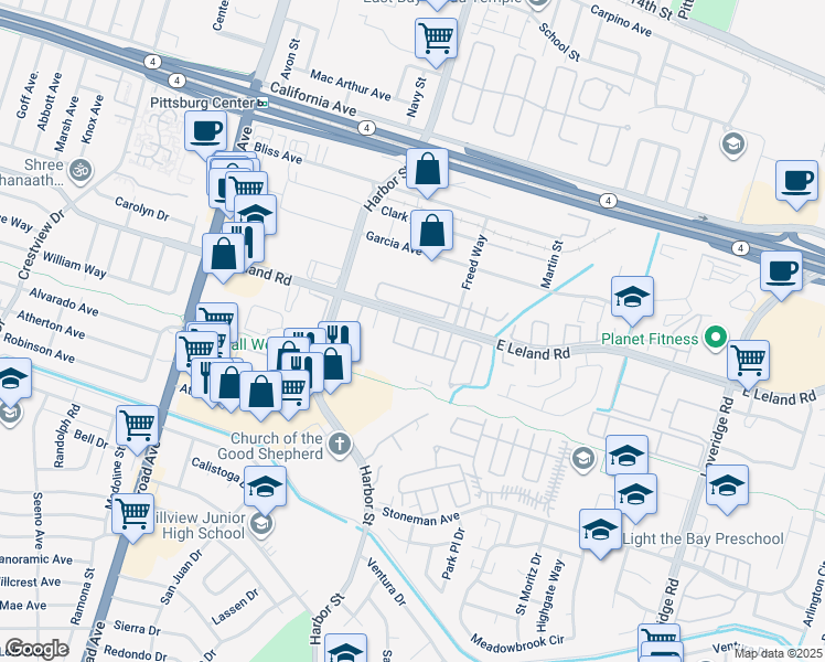 map of restaurants, bars, coffee shops, grocery stores, and more near 2204 Westgate Drive in Pittsburg