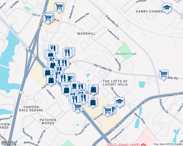 map of restaurants, bars, coffee shops, grocery stores, and more near 2818 Hanna Place in Lexington