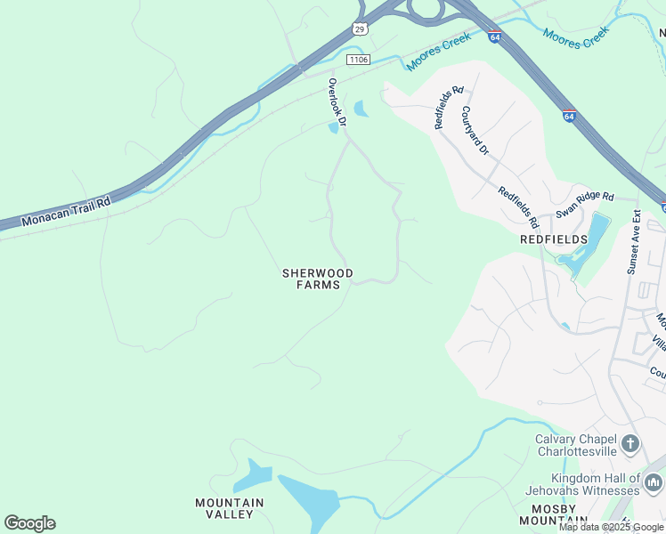map of restaurants, bars, coffee shops, grocery stores, and more near 1521 Overlook Drive in Charlottesville