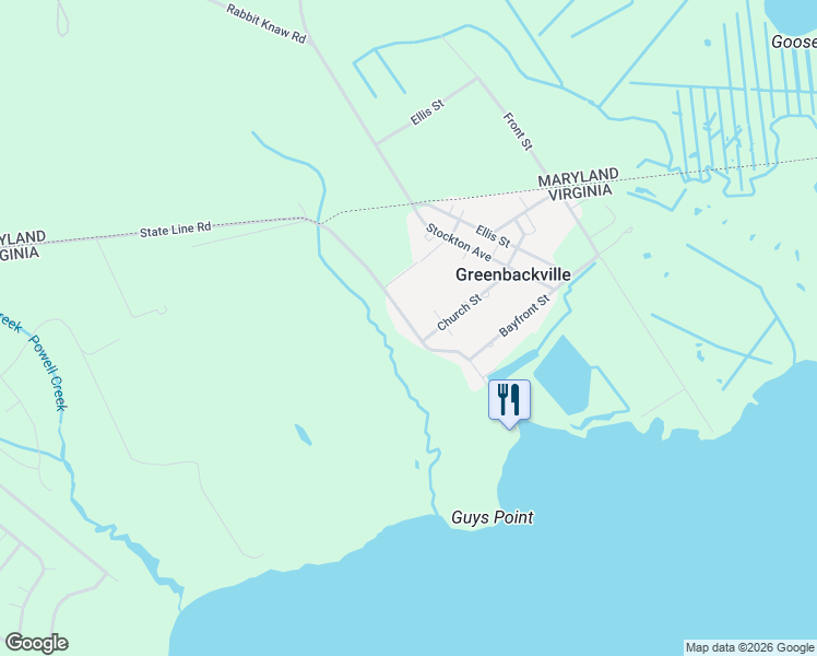 map of restaurants, bars, coffee shops, grocery stores, and more near 38508 State Line Road in Greenbackville