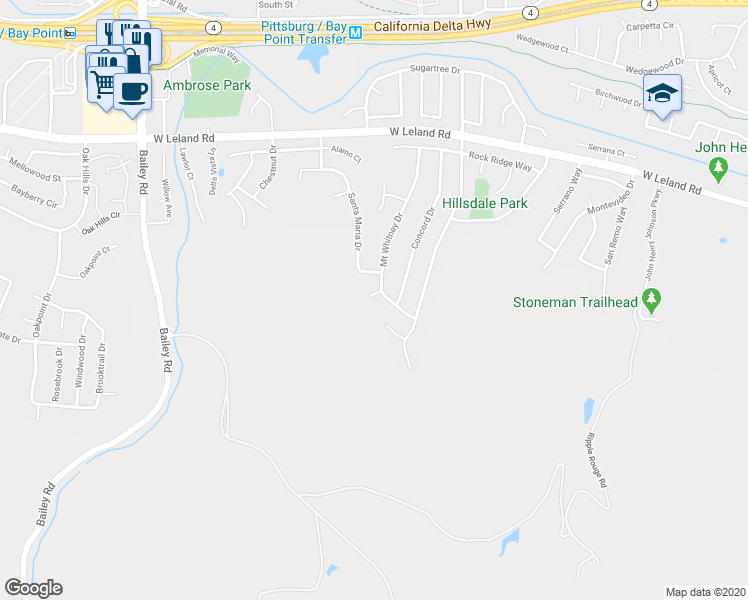 map of restaurants, bars, coffee shops, grocery stores, and more near 1061 Westmont Court in Pittsburg