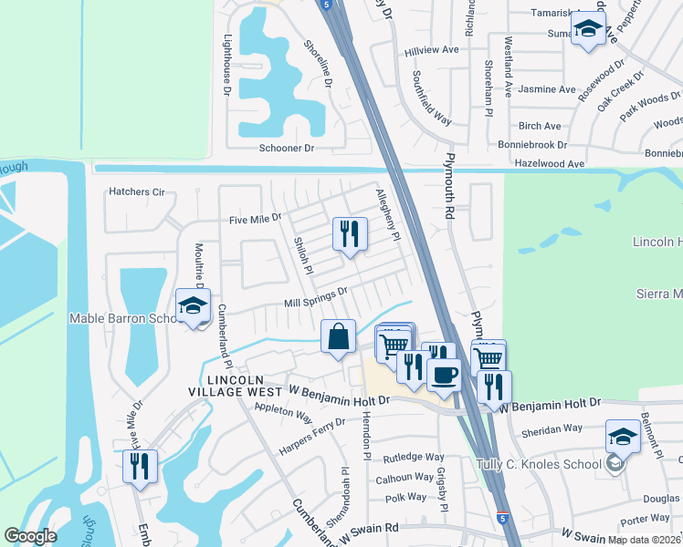 map of restaurants, bars, coffee shops, grocery stores, and more near 6892 Sumter Quay Circle in Stockton