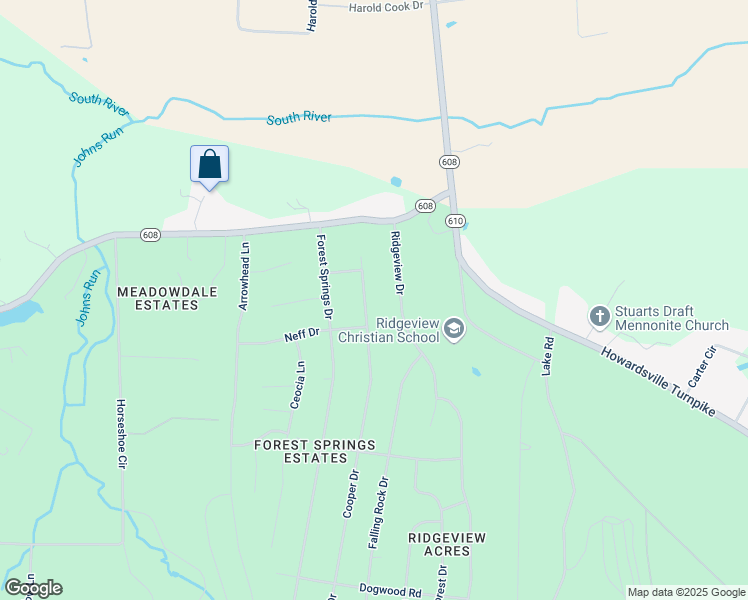 map of restaurants, bars, coffee shops, grocery stores, and more near 46 Cooper Drive in Stuarts Draft