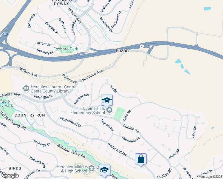 map of restaurants, bars, coffee shops, grocery stores, and more near 208 Iris Rd in Hercules