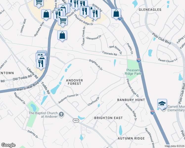 map of restaurants, bars, coffee shops, grocery stores, and more near 3225 Kettering Court in Lexington