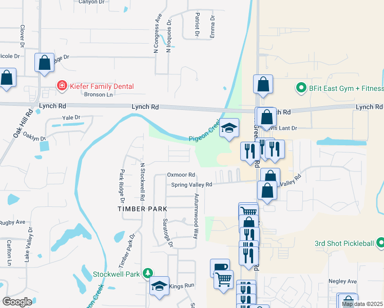 map of restaurants, bars, coffee shops, grocery stores, and more near 3521 Pigeonbrooke Court in Evansville