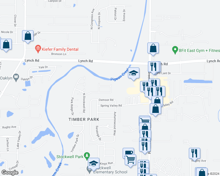 map of restaurants, bars, coffee shops, grocery stores, and more near 4243 Halford Drive in Evansville